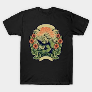 Iguana Floral Retro Vintage T-Shirt